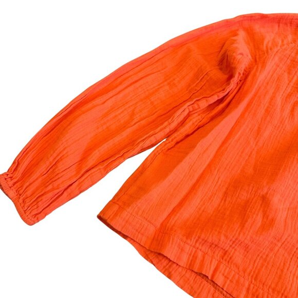 Gap Bright Orange Long Sleeve Shirt Top Blouse Comfy Gauze Crew Neck Size Small - Picture 7 of 10
